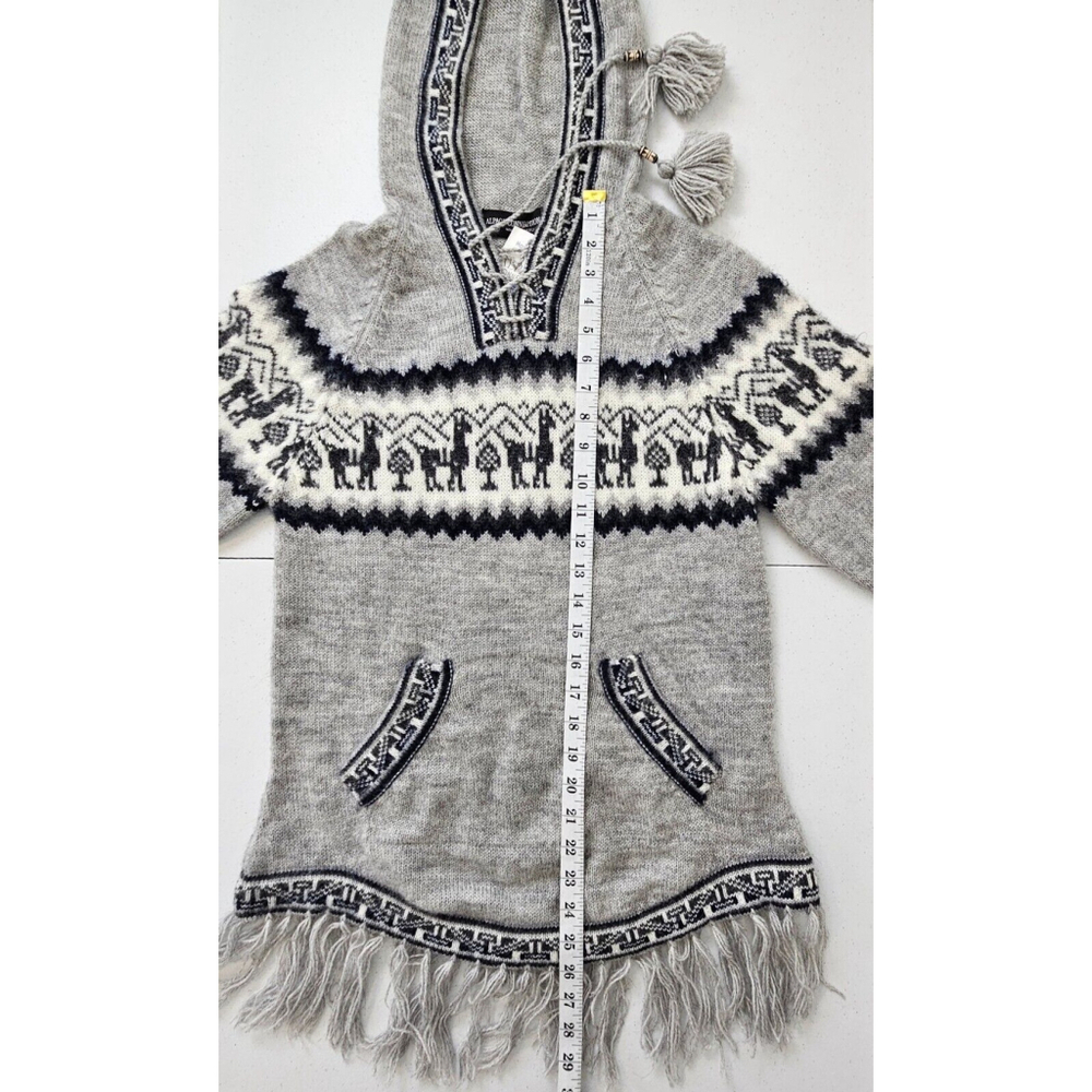 Alpaca Connection Sweater Womens Size M Gray Wool Hooded Pullover Fringe Pocket - Picture 9 of 16